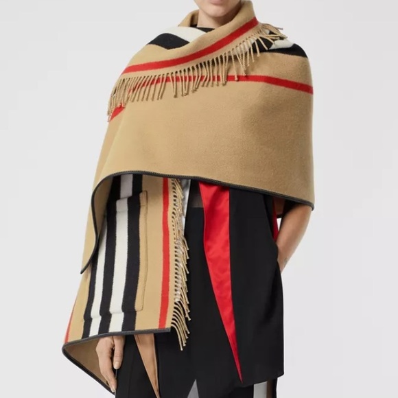 BURBERRY ICON STIPE WOOL CASHMERE JACQUARD WRAP / STOLE. - Picture 2 of 13